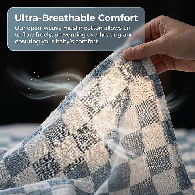 3 Pack Ultra Soft Checkered Muslin Swaddle Blankets 38"x40" Cotton Newborn - Image 8