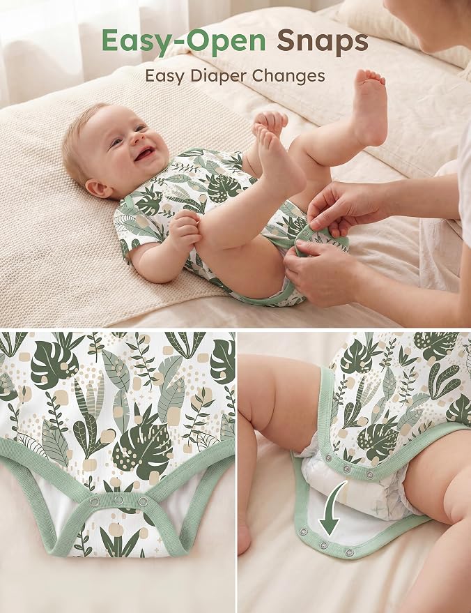 Yoofoss Baby Bodysuits 100% Organic Cotton Baby Short Sleeve Baby Boys Girls - Image 4