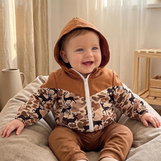 Toddler Baby Boy Windbreaker Jacket Camo Zipper Hooded Rain Coat - Image 4