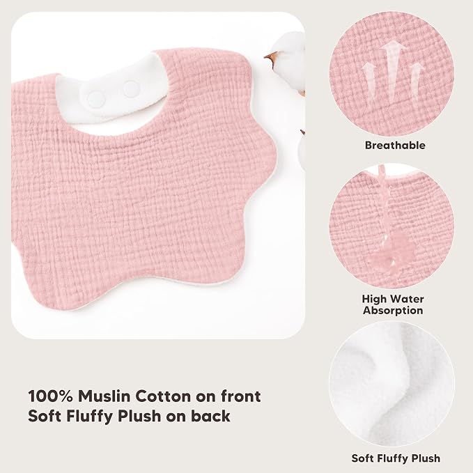 Bearmoss Muslin Baby Bibs for Drooling & Teething Cotton Drool Bib 6 Pack | - Image 6