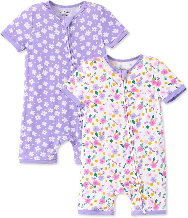 PATPAT Baby Boy and Girl Bamboo Viscose 2-Pack Romper | 2-Way Zipper, Soft and by PATPAT