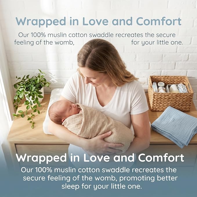 3 Pack Ultra Soft Muslin Swaddle Blankets 38"x40" 100% Cotton Newborn Receiving - Image 2