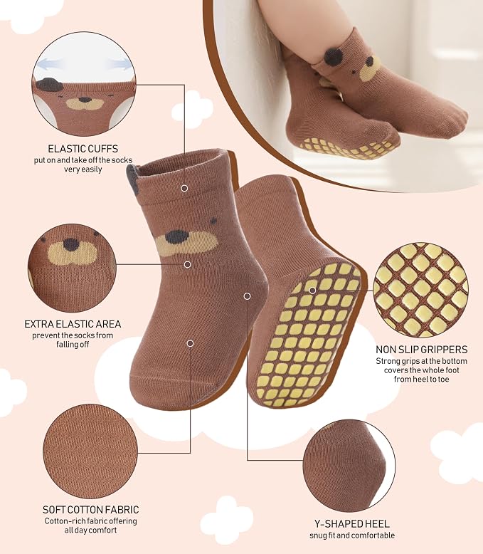 LANLEO Baby Toddler Socks with Grips Baby Toddlers Girls Boys Non Slip Grip - Image 4