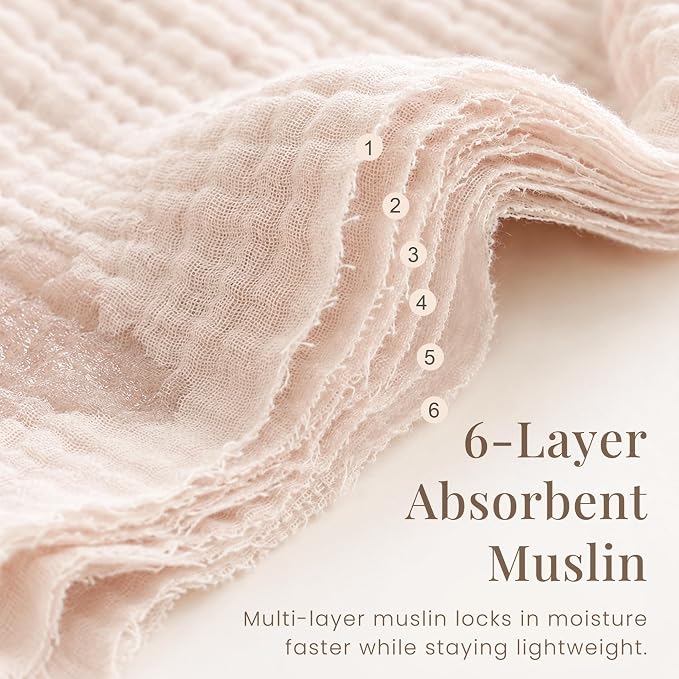 Konssy 7-Pack Muslin Baby Burp Cloths, 6-Layer 100% Cotton | Soft & Absorbent - Image 4