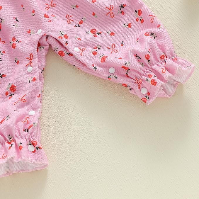 Newborn Baby Girl Clothes Ruffle Sleeve Jumpsuit Corduroy Floral - Image 5