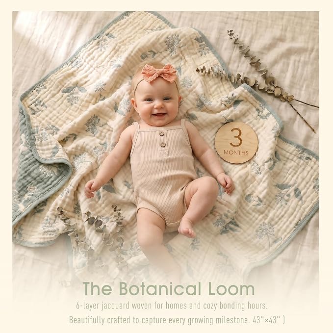 Muslin Baby Blanket, Organic Cotton Blend Jacquard | 43x43 Inches, Reversible - Image 2