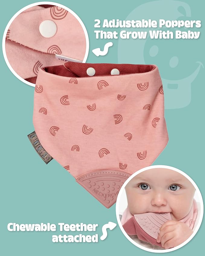Cheeky Chompers Neckerchew Teething Bib, 2-in-1 Bandana Style Bib w/Food Grade - Image 3
