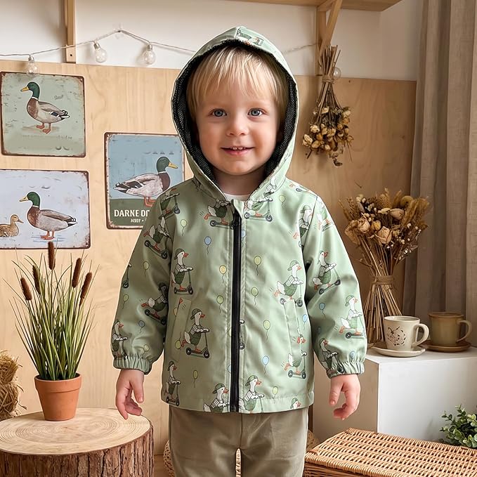 Toddler Baby Boy Lightweight Hooded Jacket Excavator Coat Outwear | Truck Print - Image 4