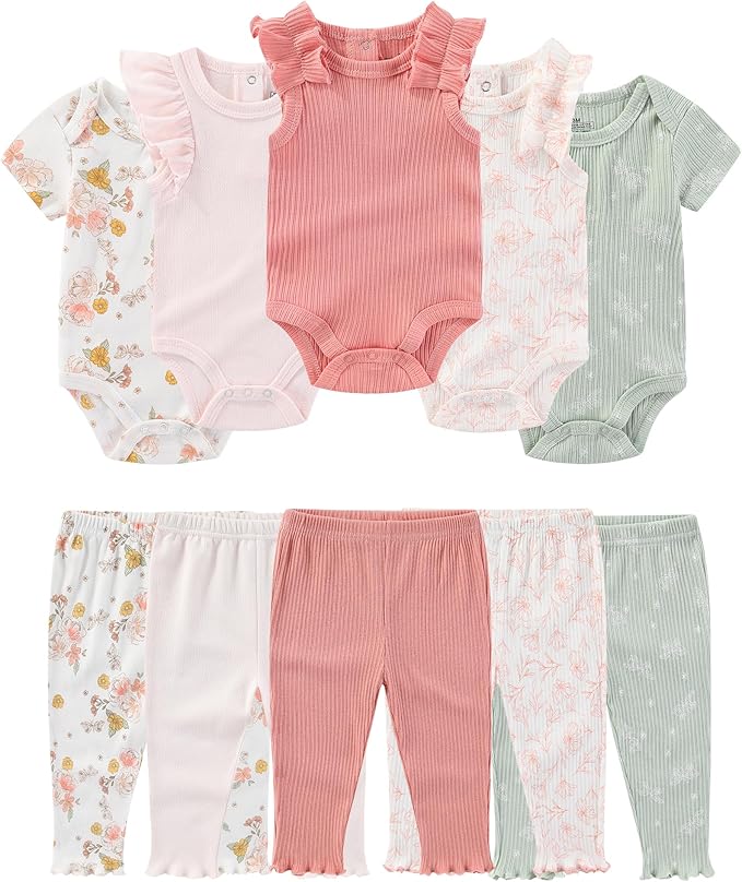 Baby Bodysuit and Pant Set Cotton Ribbed Mix Infant Girl Clothes | Unisex by ZAVBABY