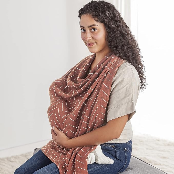 Itzy Ritzy Breastfeeding Boss Multi-Use Cover – A Nursing Cover, Swaddle, Car Seat, Tummy Time Mat & Burp Cloth All in One – Made of Soft Muslin Fabric & Measures 47” x 47” (Mudcloth)