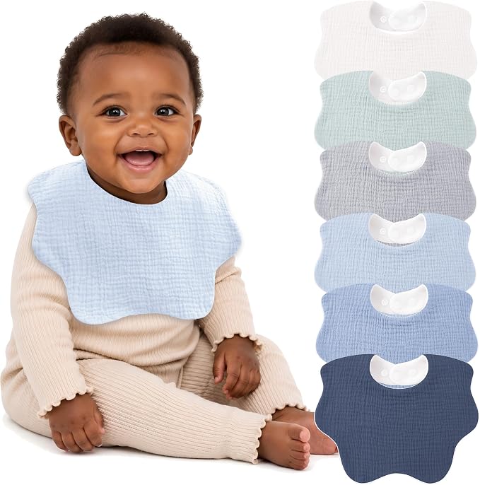 Bearmoss Muslin Baby Bibs for Drooling & Teething Cotton Drool Bib 6 Pack | by Bearmoss