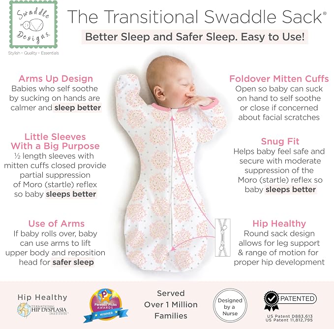 SwaddleDesigns Transitional Swaddle Sack, Arms Up Half-Length Sleeve & Mitten - Image 2