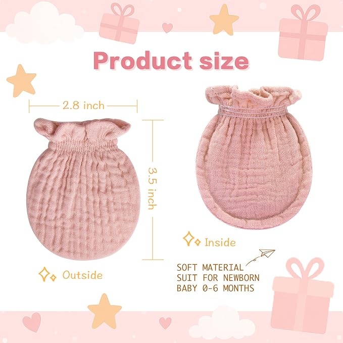 Pro Goleem Muslin Baby Mittens for Newborn, 100% Cotton No Scratch Soft - Image 5