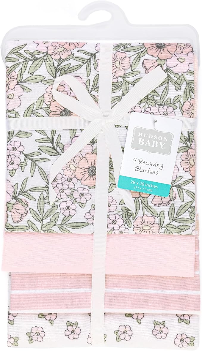 Hudson Baby Unisex Baby Cotton Polyester Flannel Receiving Blankets 4-Pack - Image 2