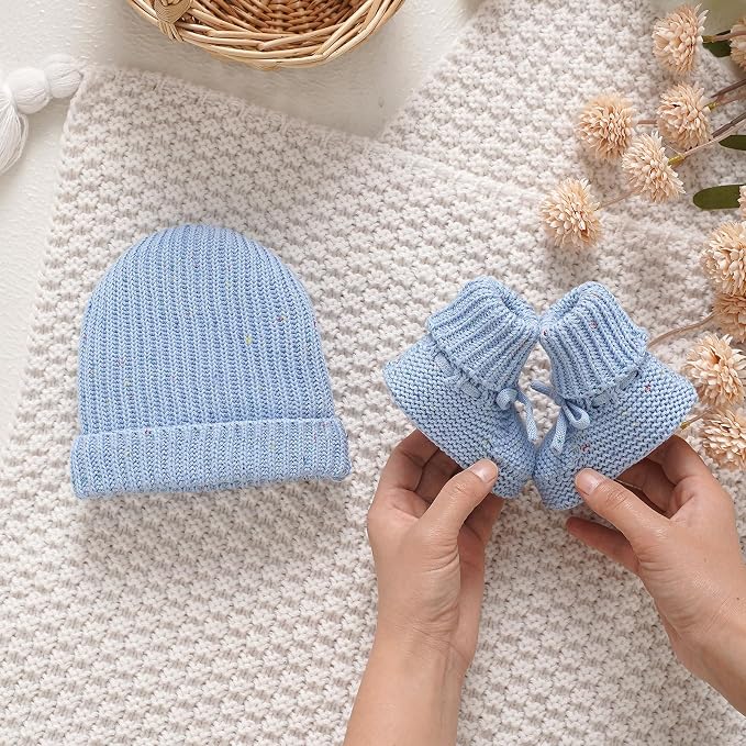 LAWKUL Baby Beanie and Booties 2-Piece Set | Newborn, Knit Hat, Cotton Sock - Image 5