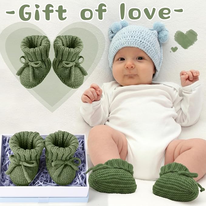 Evervibe 3 Pair Knitted Baby Booties | 100% Cotton, 0-6 Months Newborn - Image 6