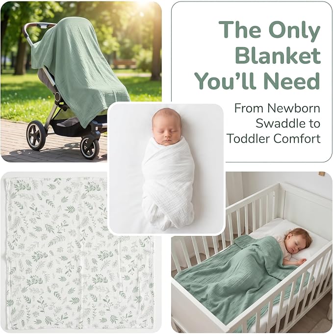 3 Pack Muslin Swaddle Blankets, 100% Cotton Receiving Blankets | 38" x 40" Size - Image 3
