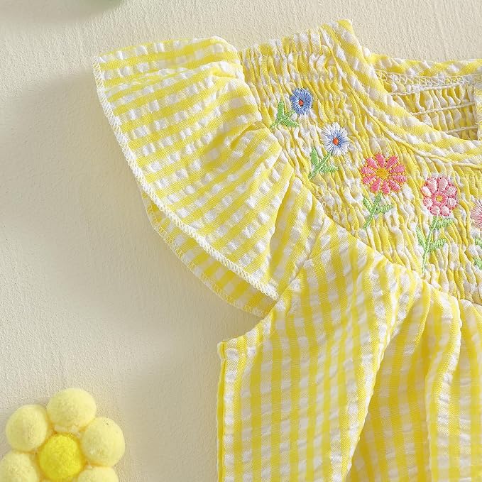 Newborn Baby Girl Bubble Romper Floral Stripe Smocked Onesie Summer Clothes - Image 5