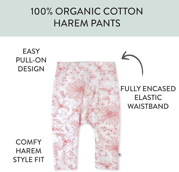 HonestBaby Unisex-Baby Multipack Harem Pants Roomy Fit Pull on Bottoms 100% - Image 3