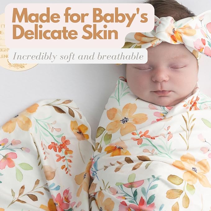 Newborn Baby Swaddle Set Headband Beanie and Name Card - Image 5