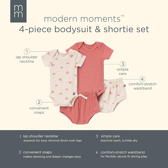 Modern Moments by Gerber Baby 4-Pack Short Sleeve Bodysuits & Shortie Set - Image 6