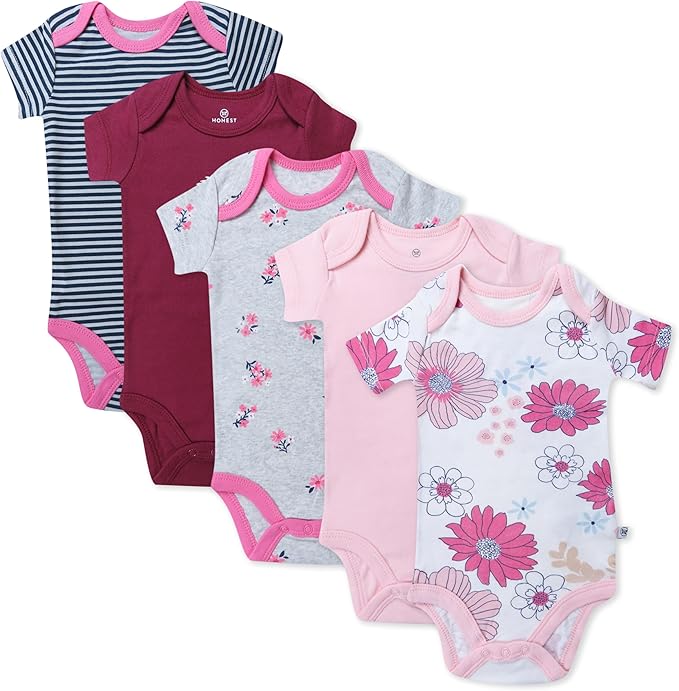 HonestBaby baby-girls 5-pack Short Sleeve Bodysuits One-piece 100% Organic by HonestBaby