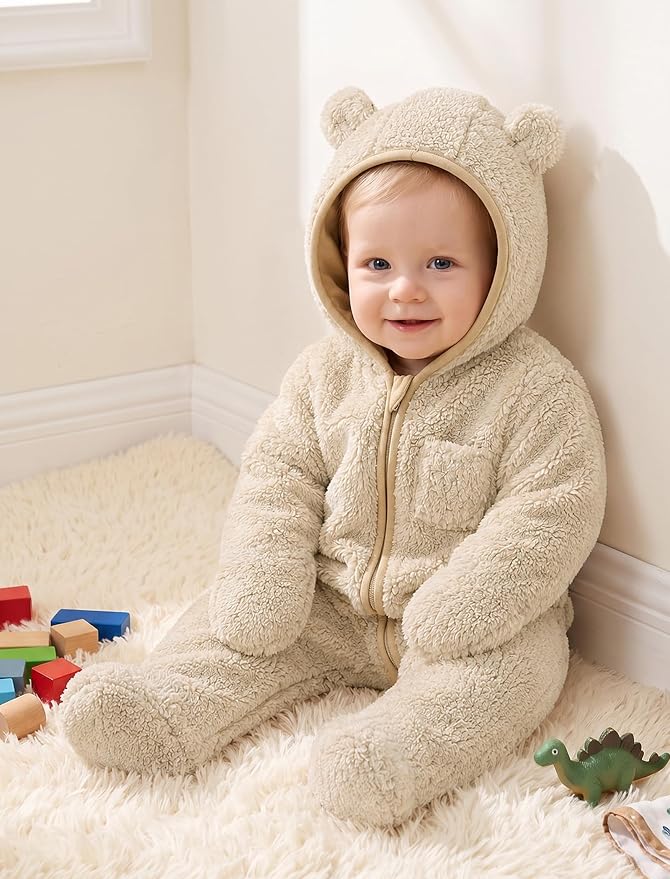 Jecson Baby Snowsuit Newborn Bear Hooded Fleece Outfit Baby Clothes 0M-12M - Image 2