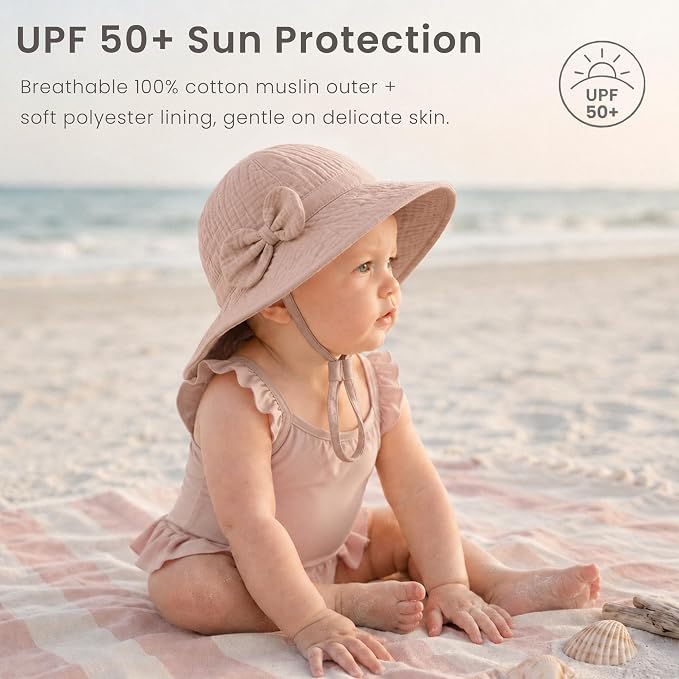 Konssy 2-Pack Muslin Baby Sun Hats - Image 2