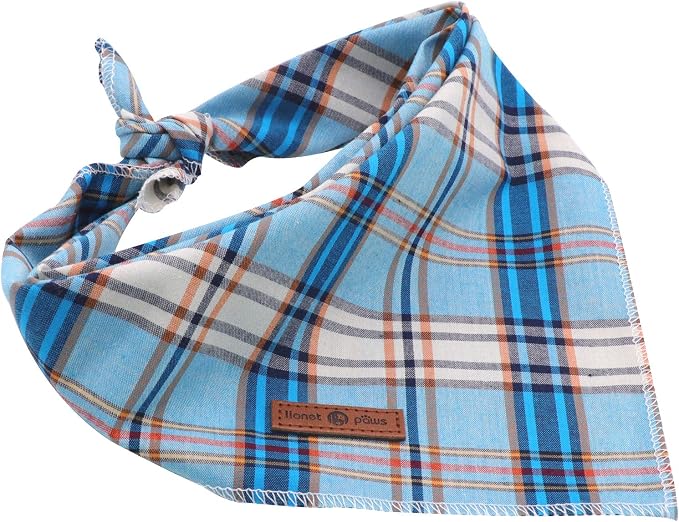Lionet Paws Dog Bandana for Small Medium Large Dogs, Cat Kerchief Blue Plaid - Image 8
