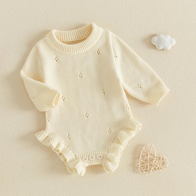 Mubineo Baby Girl Fall Winter Clothes Basic Plain Cute Sweater Romper Outfit - Image 9