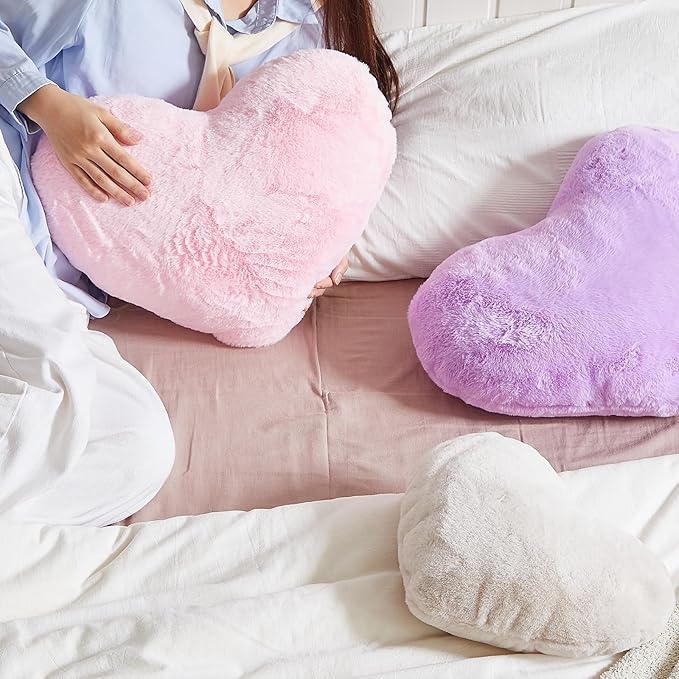 EastTree Heart Pillows, Dusty Pink Heart Shaped Pillows, Love Throw Pillows Gifts, Soft Faux Rabbit Fur Cute Pillows, Women Girls Kid Room Decor 10x13 Inch