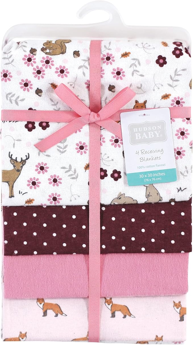 Hudson Baby Unisex Baby Cotton Flannel Receiving Blankets, Woodland Floral - Image 2