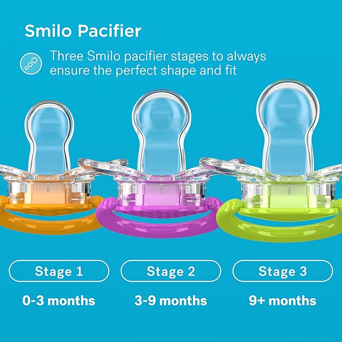 Smilo Baby Pacifier with Orthodontic Design for Healthy Dental Development - Stage 2 for Babies 3-9 Months - Pack of 3X 100% Silicone Pacifiers BPA Free - Green