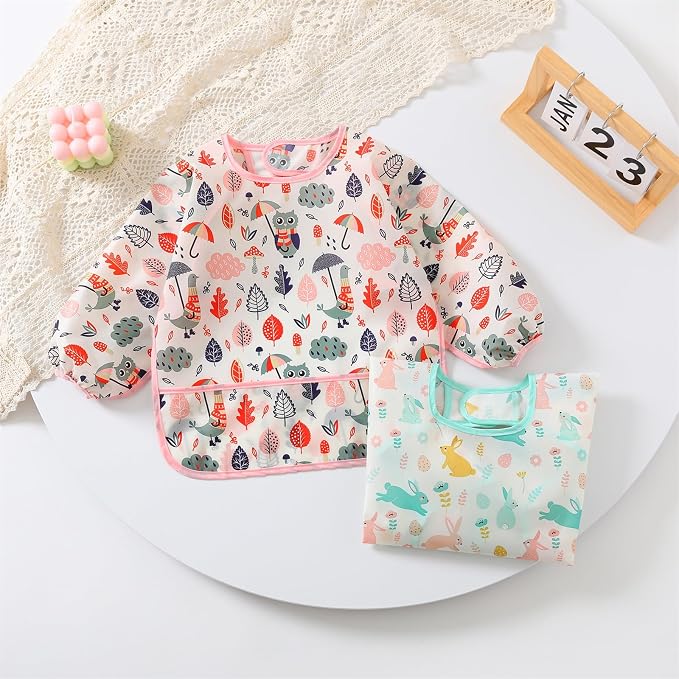 3 Pcs Waterproof Long Sleeves Baby Bibs Weaning Smock Bib 3-24 Months - Image 4