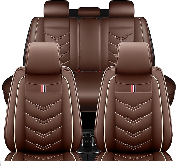 Leather Car Seat Covers Fit for LR Defender 2020-2025, 5 Seater Waterproof and Wear-Resistant Seat Cover Interior Accessories(Full Set,Coffee)