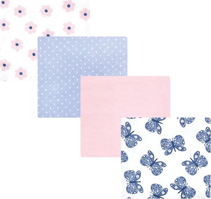Hudson Baby Unisex Baby Cotton Flannel Receiving Blankets 4-Pack, Beautiful by HudsonBaby