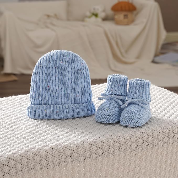 LAWKUL Baby Beanie and Booties 2-Piece Set | Newborn, Knit Hat, Cotton Sock - Image 6