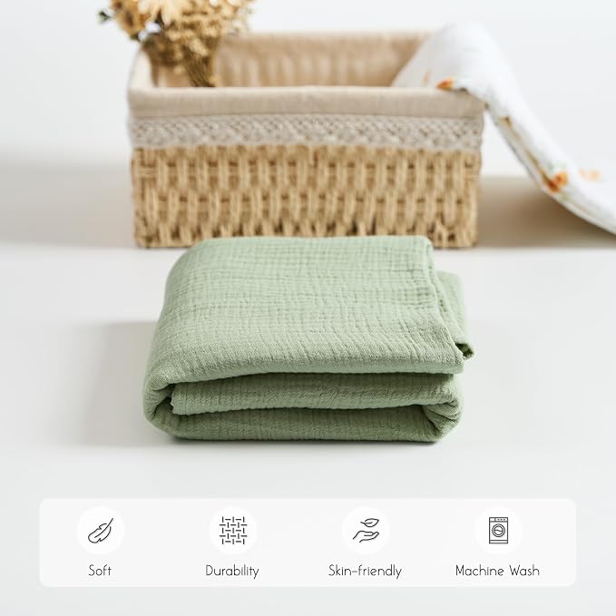 Meracorallo Muslin Swaddle Blanket, 100% Cotton, Sage Green | Soft Breathable - Image 4