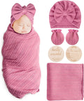 AQOKKA Newborn Receiving Blanket Wheat Ear Bow Hat Mitten Set | 4 Set Receiving by AQOKKA