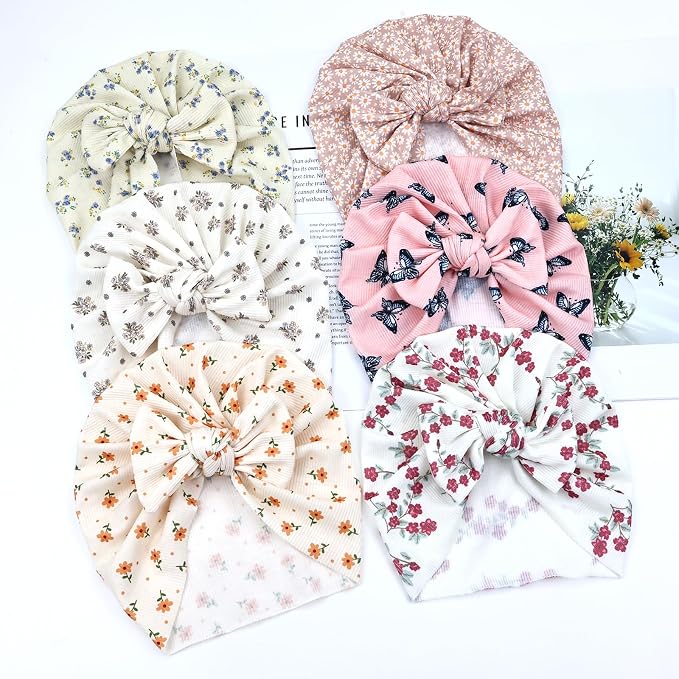 Cinaci 6 Pack Nursery Hospital Caps Bonnets Beanies Headwraps Turban Hats - Image 8