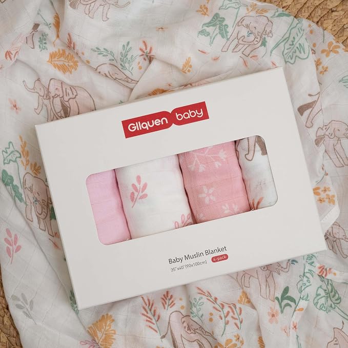 GLLQUEN BABY Muslin Swaddle Blankets 4Pk Receiving Blanket Large 35" x 40" | - Image 6