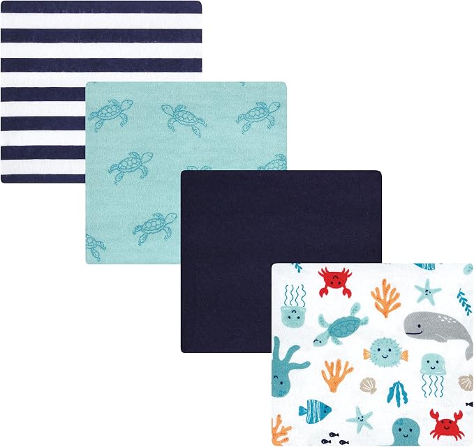 Hudson Baby Unisex Baby Cotton Flannel Receiving Blankets, Sea Characters by HudsonBaby