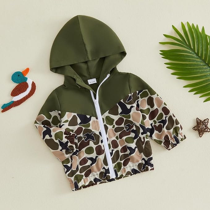 Toddler Baby Boy Windbreaker Jacket Camo Zipper Hooded Rain Coat - Image 6