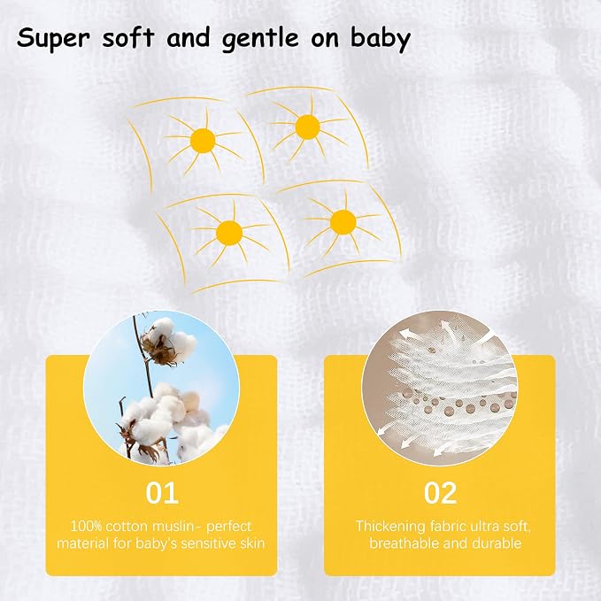 Lovely Care 12 Pack Muslin Burp Cloths 100% Cotton Muslin Cloths Large - Image 5