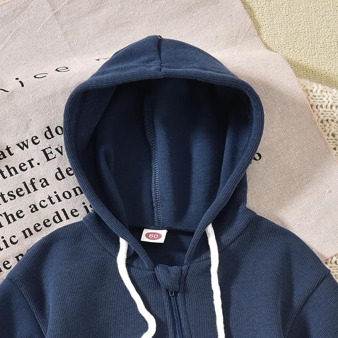 Unutiylo Unisex Baby Boys Girls Long Sleeve Infant Baby Zipper Hooded Jumpsuits - Image 5