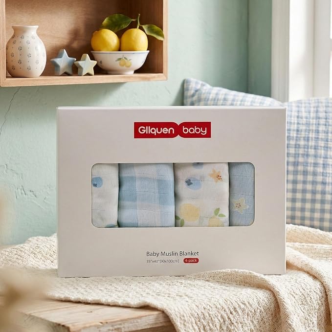 GLLQUEN BABY Muslin Swaddle Blankets 4Pk Receiving Blanket Large 35" x 40" | - Image 7