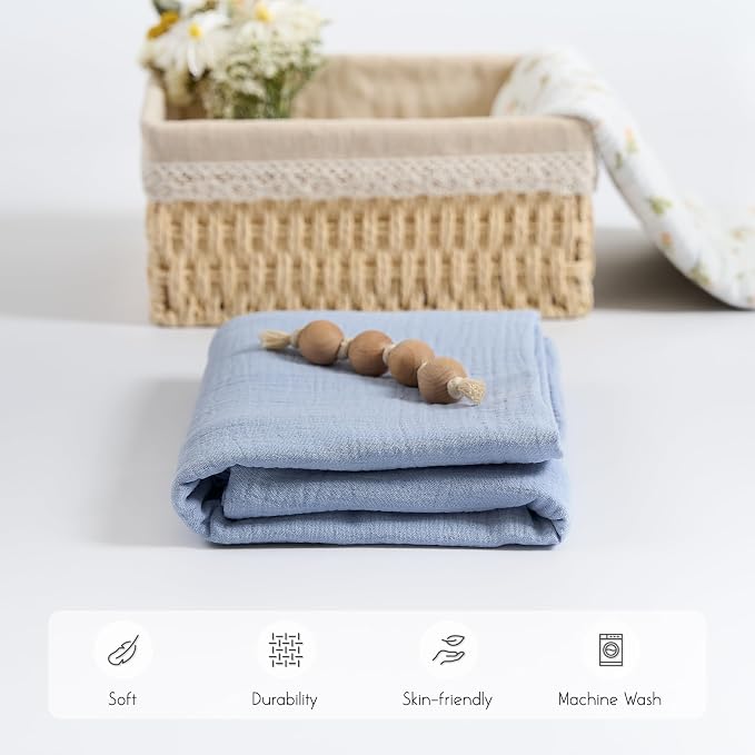 Meracorallo Muslin Swaddle Blanket, 100% Cotton, Placid Blue | Soft Breathable - Image 4