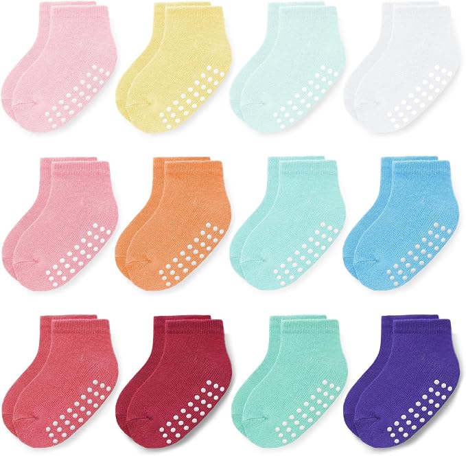Baby Non-Slip Ankle Socks 12 Pack Soft Cotton by JAKIDAR