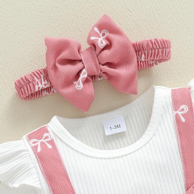 Newborn Baby Girl Clothes Ruffle Sleeve Jumpsuit Corduroy Floral - Image 4