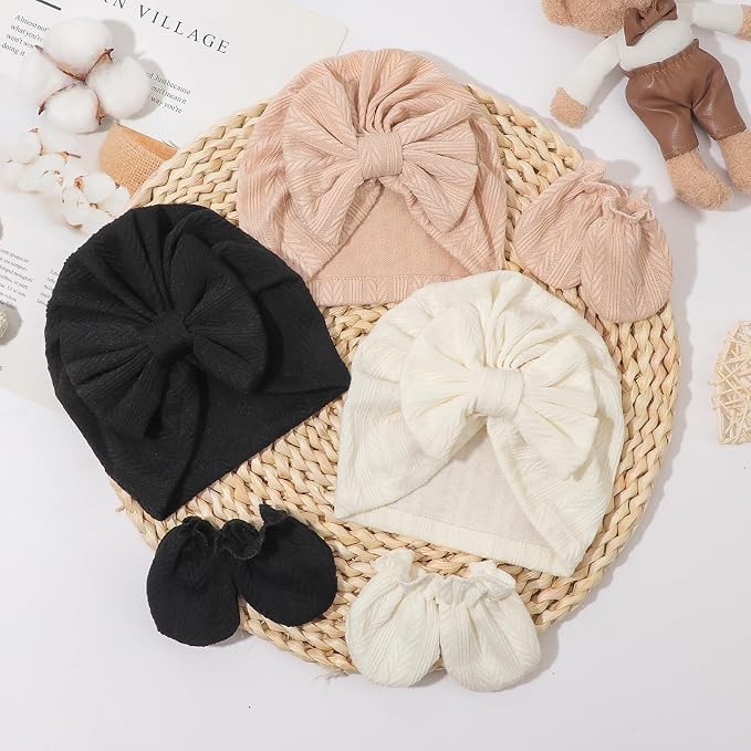 Newborn Baby Hats and Mittens Set Infant Bow Beanie Cap Toddler Gloves Newborn - Image 4